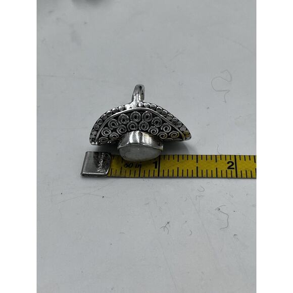 Sterling Silver Teardrop Moonstone Swirl Scrolls Bali Detail Long Ring Sz 7.5 - Picture 12 of 16